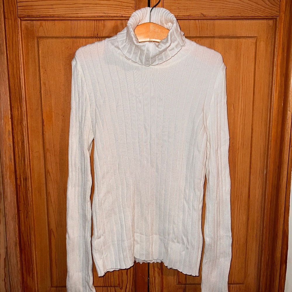 H&M Divided - White, Ribbed Turtleneck Sweater - Size US S